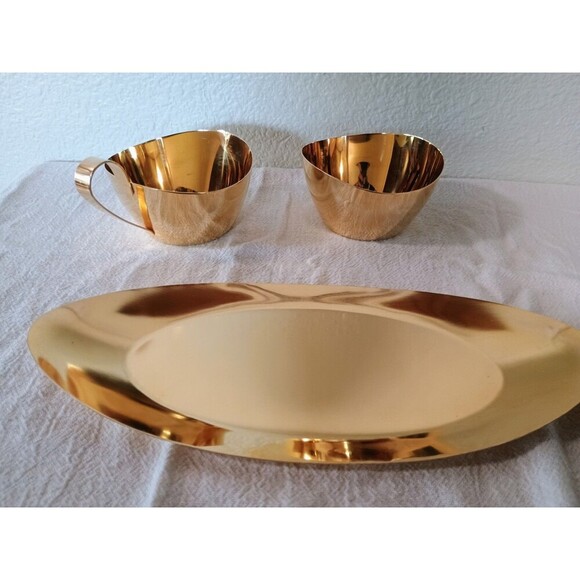Lifetime Paul Revere Cream, Sugar & Tray Set 24 KT Gold Electroplate - Picture 8 of 8